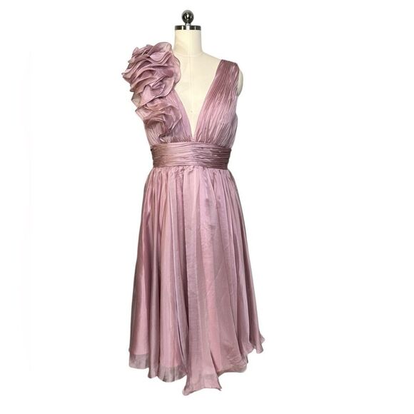 Mac Duggal 49494 Pink Sleeveless Chiffon A-Line Tea Length Cocktail Dress | 8 - Picture 5 of 10